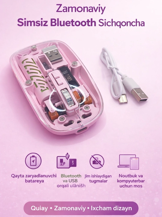 Qayta zaryadlanuvchi simsiz kompyuter sichqonchasi - 