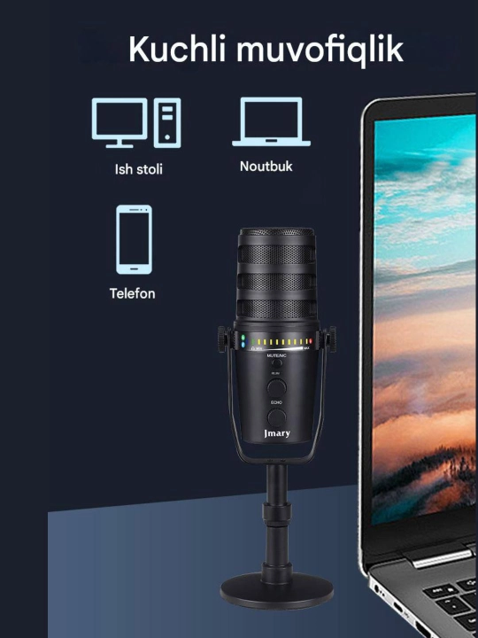 Jmary MC-PW12 USB ish stoli mikrofoni, kompyuter, strim, podkast uchun studiya mikrofoni