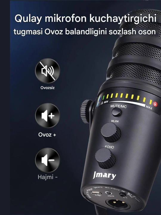 Jmary MC-PW12 USB ish stoli mikrofoni, kompyuter, strim, podkast uchun studiya mikrofoni