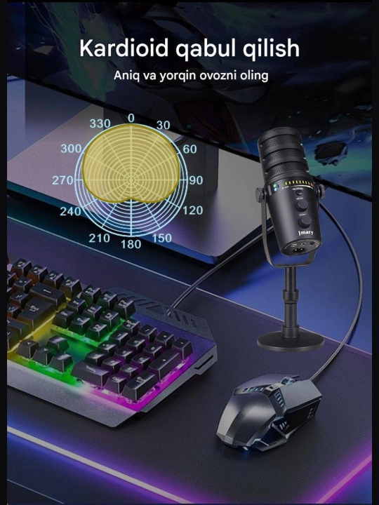 Jmary MC-PW12 USB ish stoli mikrofoni, kompyuter, strim, podkast uchun studiya mikrofoni