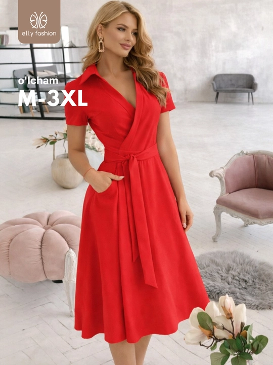 Ayollar uchun kundalik va kechki koylak, 1 o‘lcham kattaroq chiqadi – ELLY FASHION - 