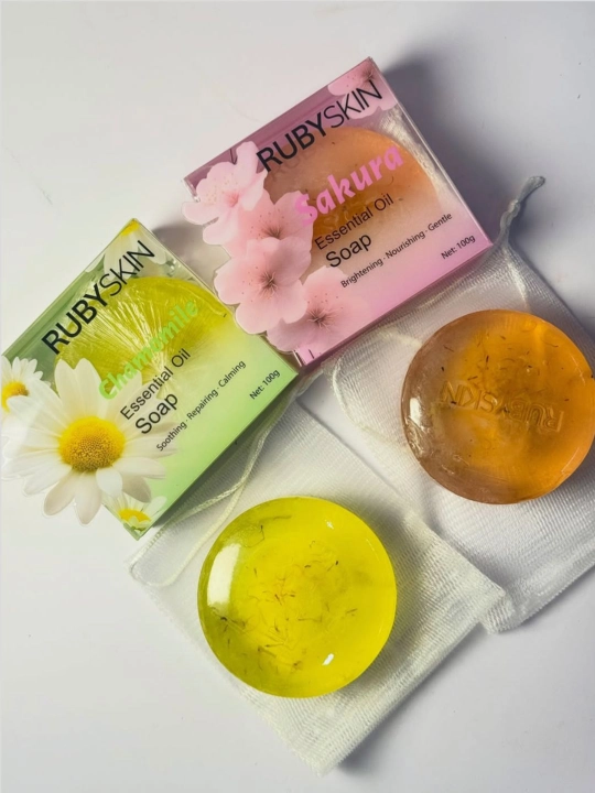 Натуральное мыло RUBYSKIN, с экстрактом сакуры и ромашки, Essential Oil Soap, 100 г - 