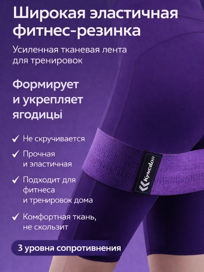 Фитнес-резинка тканевая для тренировок (эспандер для ягодиц и ног) AB059, фиолетовая