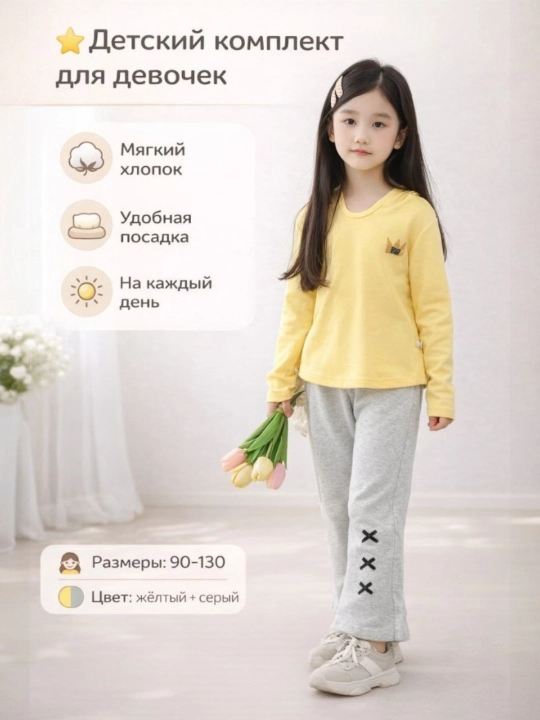 Комплект двойка для девочек, 2-3-4-5 лет, трикотажная двойка, спортивка для девочек - 