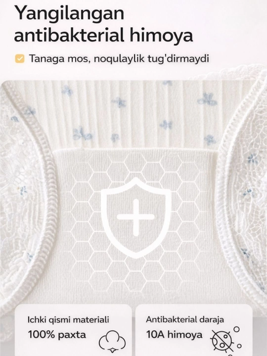 Ayollar trusiklari, trusiklar, ichki kiyimlar, brifing, paxta, to‘plam 5 dona