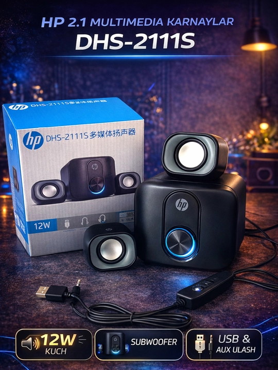 Колонки HP DHS-2111S 2.1 мультимедийные 12W сабвуфер стерео USB и AUX для ПК - 