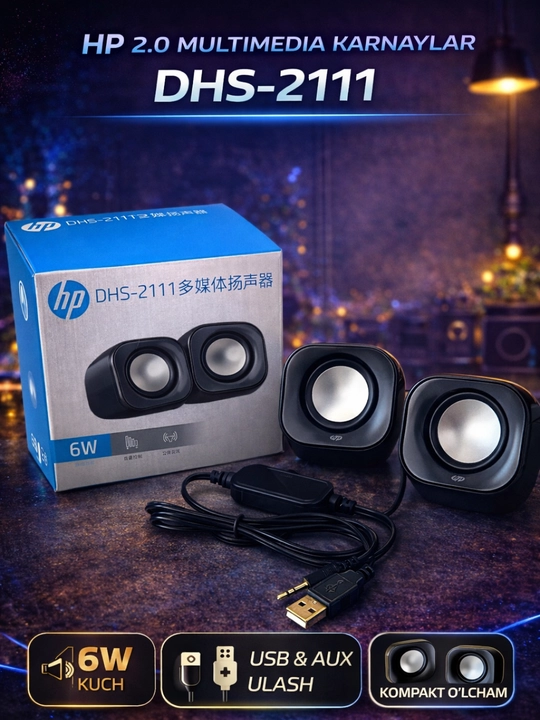 Колонки HP DHS-2111 мультимедийные 6W, стерео звук, USB и AUX подключение для ПК - 