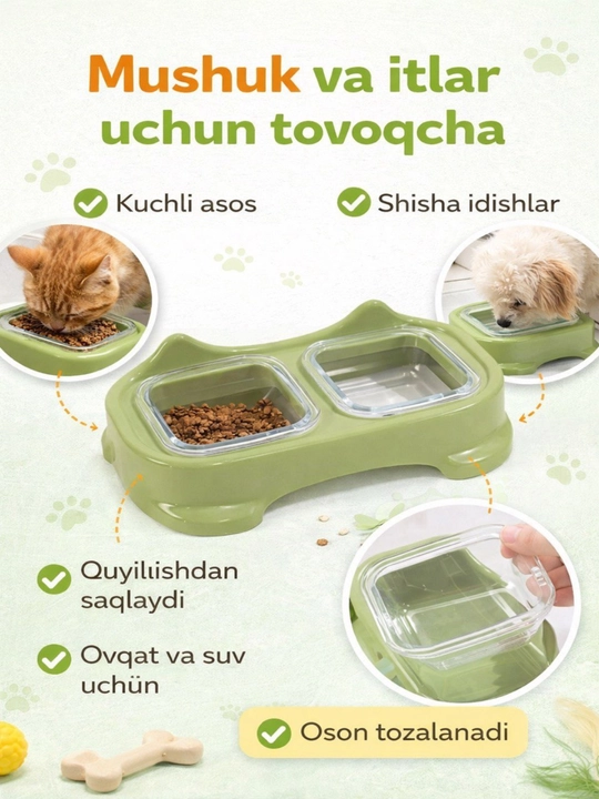 Mushuk ozuqasi uchun shisha va plastik idishlar