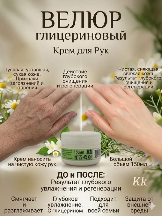 Крем Klin-Kosmetik  для лица и рук увлажняет придет упругость разглаживает морщины