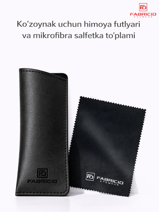 Ko‘zoynak uchun ixcham himoya futlyari, salfetka bilan to‘plami mavjud Fabricio