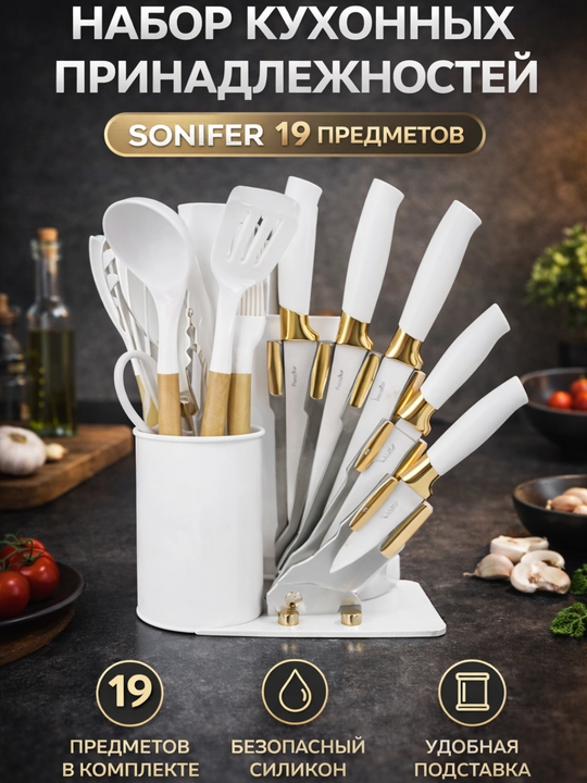 Набор кухонных принадлежностей, Sonifer 19 предметов силиконовый кухонный набор - 