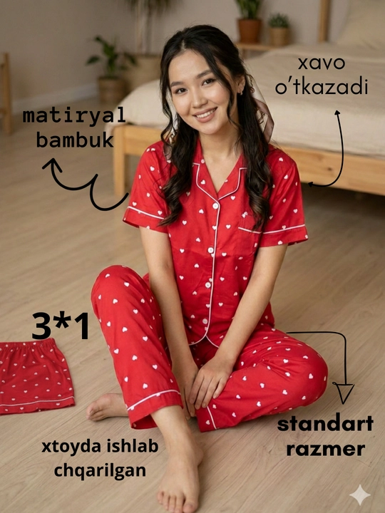 Ayollar uchun uy kiyimi – 3 qismli pijama to‘plami, yumshoq va qulay mato XL-XXL o'lchamda - 