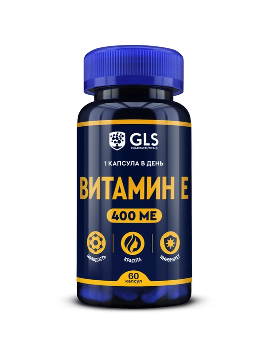 GSL Pharmaceuticals Vitamin E 400 ME – teri, soch, tirnoq va immunitet uchun, 60 kapsula