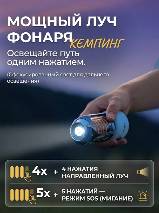 Kamping chirog'i 2 tasi 1 da: Retro-lampa va kuchli qo'l fonari (2500 mAch)