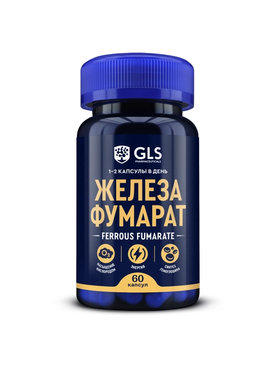 GSL Pharmaceuticals Temir fumarat 20 mg – erkaklar va ayollar uchun temir manbai, 60 kapsu