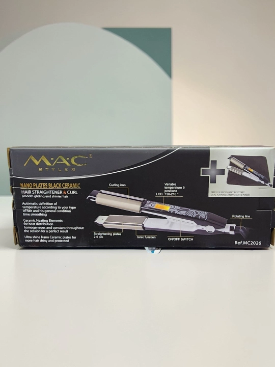 MAC Styler MC-2026 2x1 sochni to'g'rilovchi va nano-keramik LCD displeyli jingalak dazmol