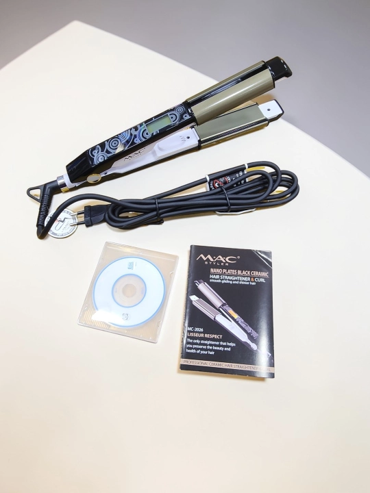 MAC Styler MC-2026 2x1 sochni to'g'rilovchi va nano-keramik LCD displeyli jingalak dazmol