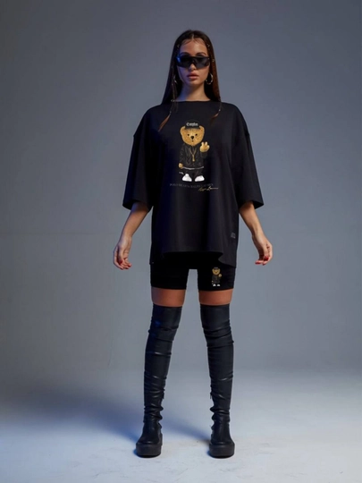 Женский костюм двойка oversize футболка и велосипедки с принтом S M L