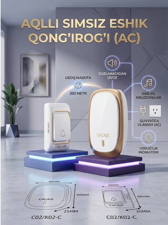 Aqilli eshik qo'ng'irog'i - 200 metr masofada simsiz qo'ng'iroq funksiyasi bilan