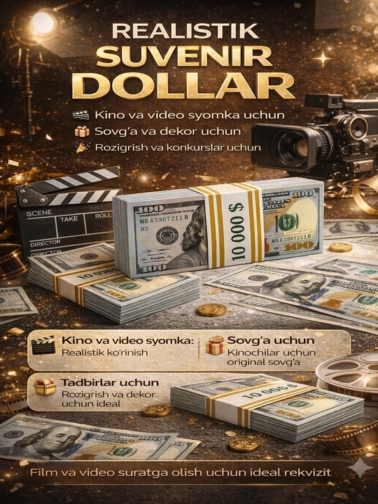 Sifatli Dollar esdalik sovg‘asi, 100 USD qalbaki pul, qalbaki dollar (rekvizit)