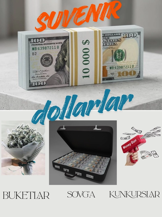 Sifatli Dollar esdalik sovg‘asi, 100 USD qalbaki pul, qalbaki dollar (rekvizit)