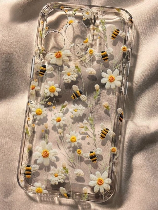 IPhone 16 Pro Max uchun 3D dizaynli shaffof chexol: bantiklar, gullar va arilar bilan