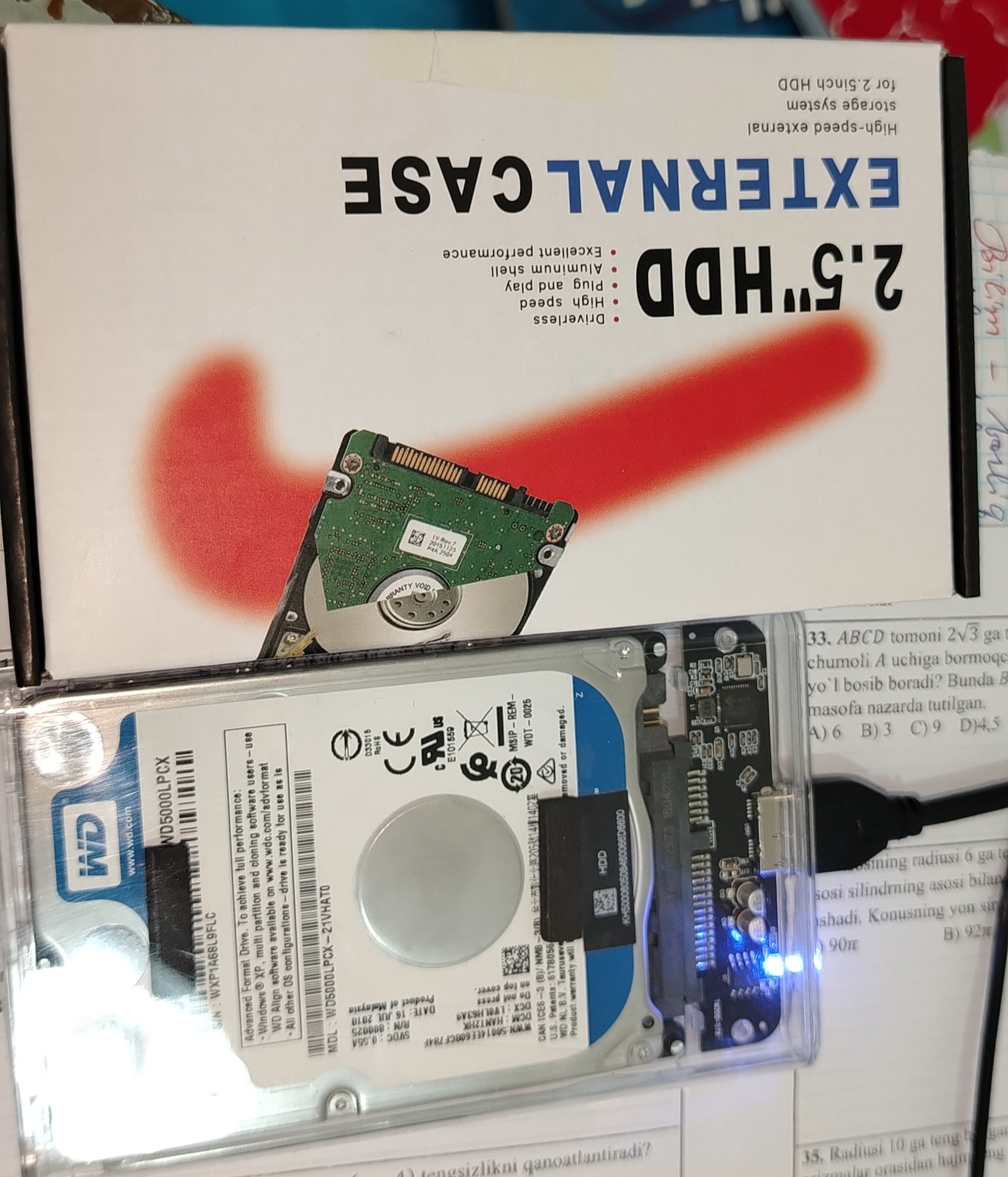 HDD SSD uchun USB 3.0 qolip keys 2.5 noutbuk qattiq diski va SSD uchun,tashqi qora quti