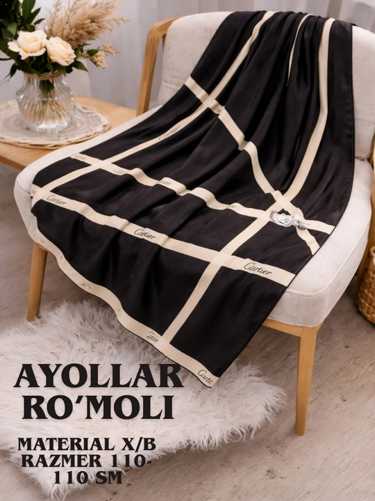 Ayollar va qizlar uchun paxta ro‘mol, sovg‘a, 110x110 sm