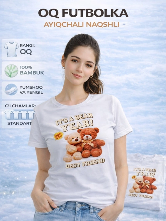 O‘smir qizlar uchun oq futbolka, faol harakat qilish uchun juda qulay