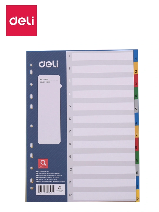 A4 formatdagi plastik ajratgichlar, 1-12 raqamli, Deli E5725A - 