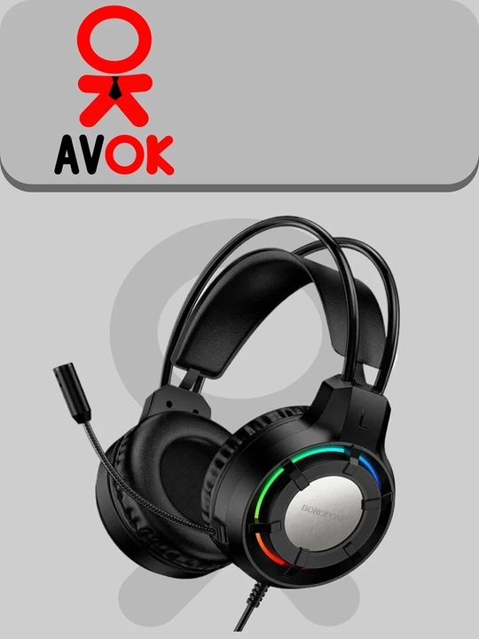 Borofone BO112 Gaming o‘yin garniturasi, simli, 50 mm, USB + 3.5 mm, mikrofon, RGB ostida