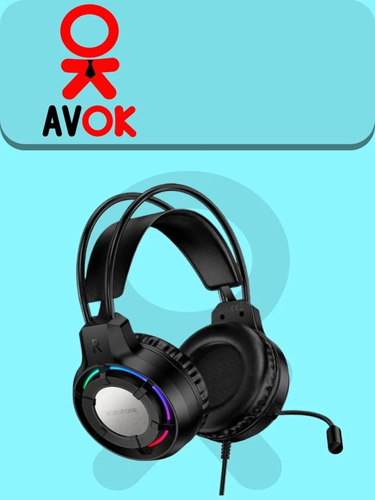 Borofone BO112 Gaming o‘yin garniturasi, simli, 50 mm, USB + 3.5 mm, mikrofon, RGB ostida