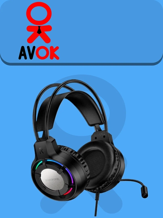 Borofone BO112 Gaming o‘yin garniturasi, simli, 50 mm, USB + 3.5 mm, mikrofon, RGB ostida - 