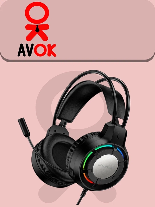 Borofone BO112 Gaming o‘yin garniturasi, simli, 50 mm, USB + 3.5 mm, mikrofon, RGB ostida