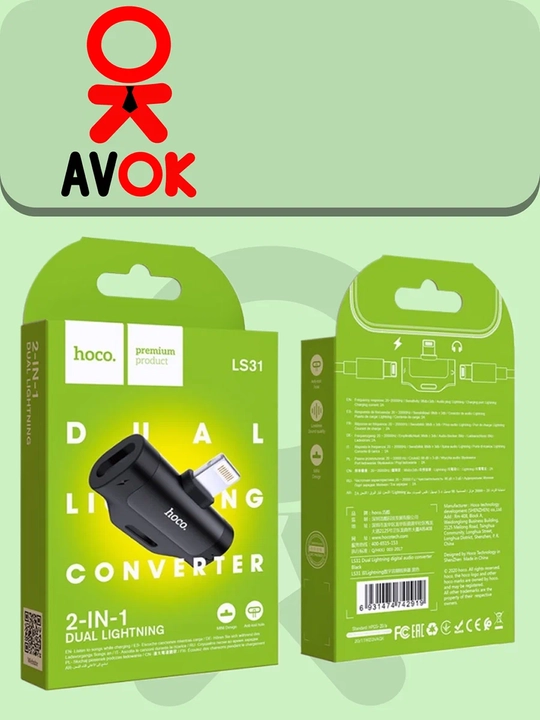Hoco LS31 adapteri, qo‘sh Lightning, mikrofon va simli boshqaruvli audio konverter