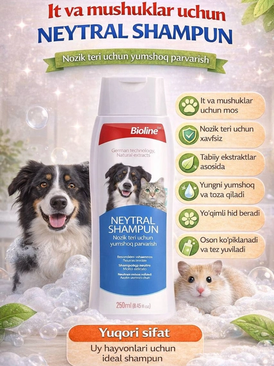 Mushuk va ITlarning Nozik teri uchun shampon 250 ml - 