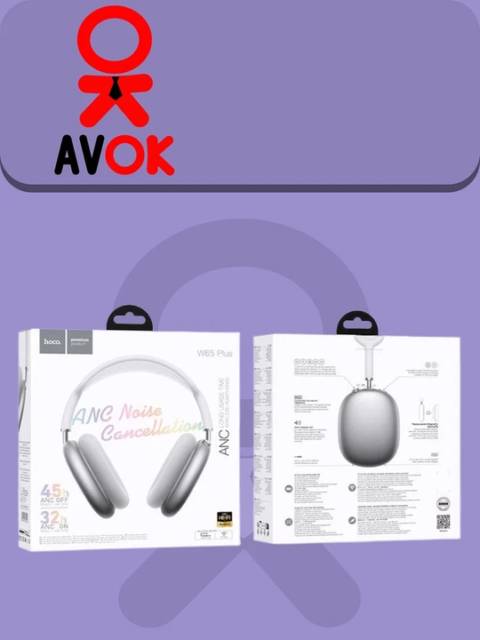 To‘liq o‘lchamli simsiz Hoco W65 Plus quloqchinlari, Bluetooth 5.4, 45 soatgacha ishlaydi, AUX