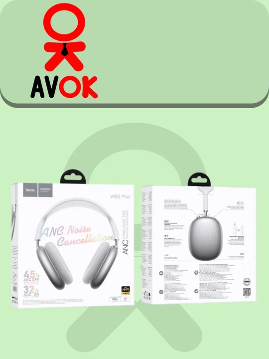 To‘liq o‘lchamli simsiz Hoco W65 Plus quloqchinlari, Bluetooth 5.4, 45 soatgacha ishlaydi, AUX