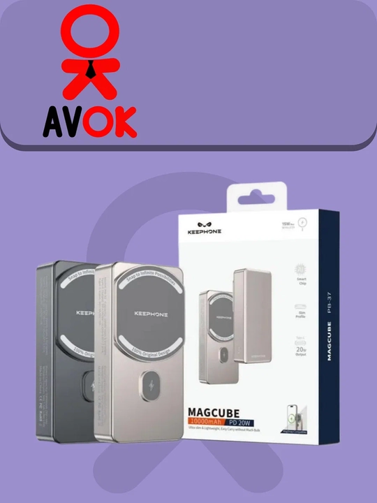 Keephone PB-37 MagCube tashqi batareyasi, 10000 mA·s, MagSafe simsiz quvvatlash