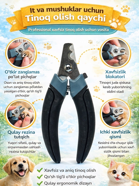 It va mushuklar uchun tirnoq olish qaychisi – Professional va xavfsiz parvarish vositasi - 