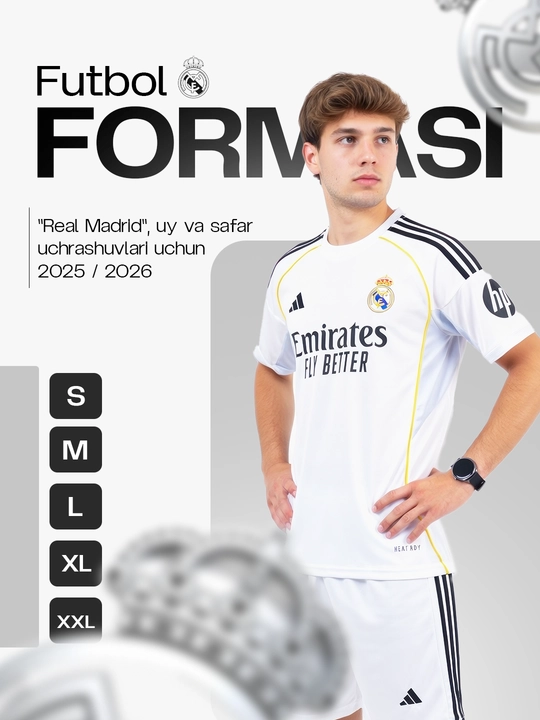 Футбольная форма, Real madrid, Размеры, S, M, L, XL, XXL