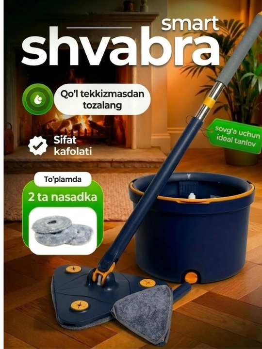 Chelak va siqgichli shvabra, 360° aylanadigan, 2 ta nasadka, po‘latdan yasalgan sentrifuga
