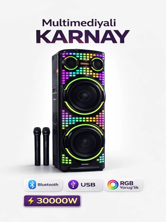 Большая беспроводная колонка Bluetooth с функцией караоке, RGB-подсветкой и пультом
