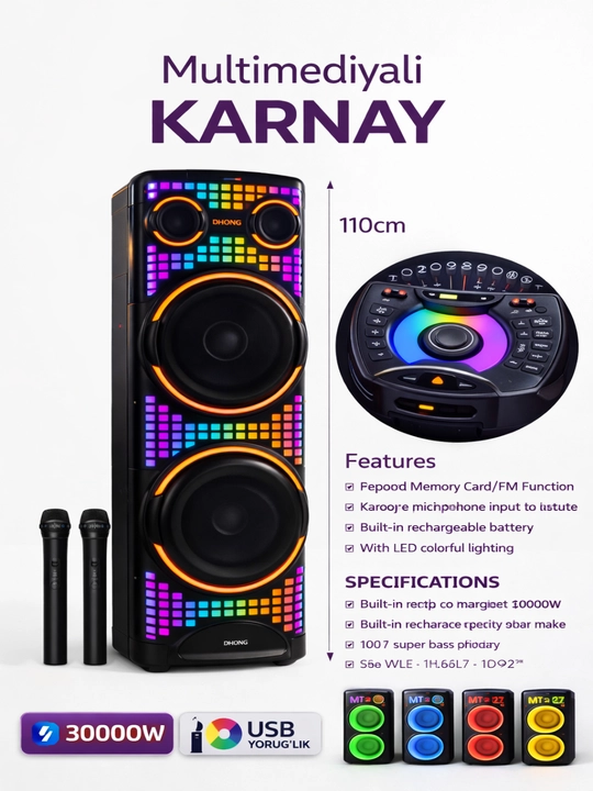 Большая беспроводная колонка Bluetooth с функцией караоке, RGB-подсветкой и пультом