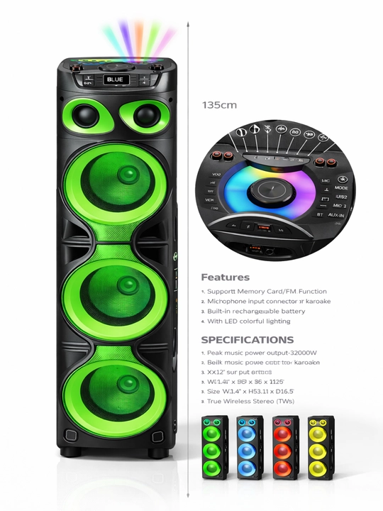 Большая беспроводная колонка Bluetooth с функцией караоке, RGB-подсветкой и пультом