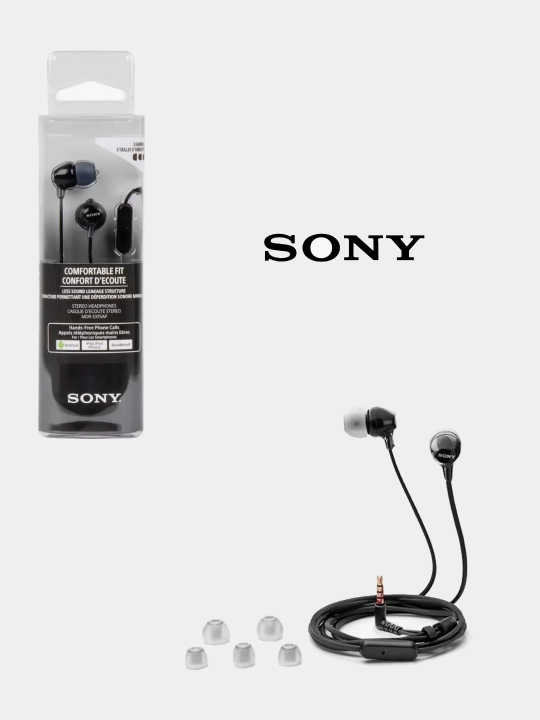 Наушники гарнитура Sony MDR-EX15AP, проводные, внутриканальные, mini jack 3.5' AUX чёрные - 