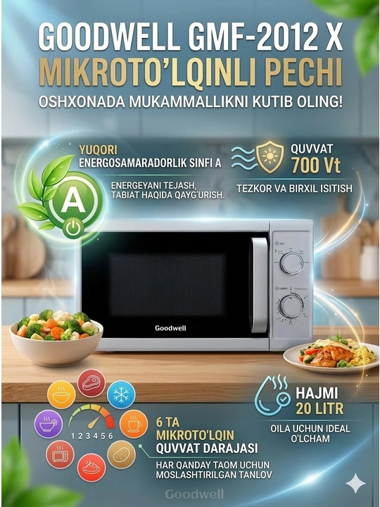 Goodwell GMF mikroto‘lqinli pechi, 20-23 litr - 