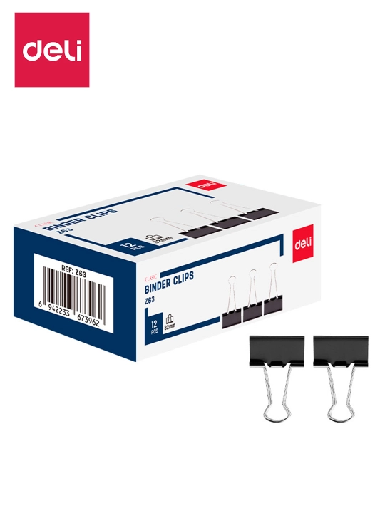 Qisqich 32 mm 12 dona (qora) EZ63 Deli, 63-EZ - 