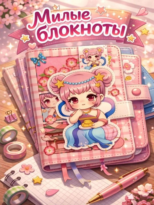 Yoqimli anime qizli bloknot  Magnitli va xatcho‘plari bor kawai kundalik - 