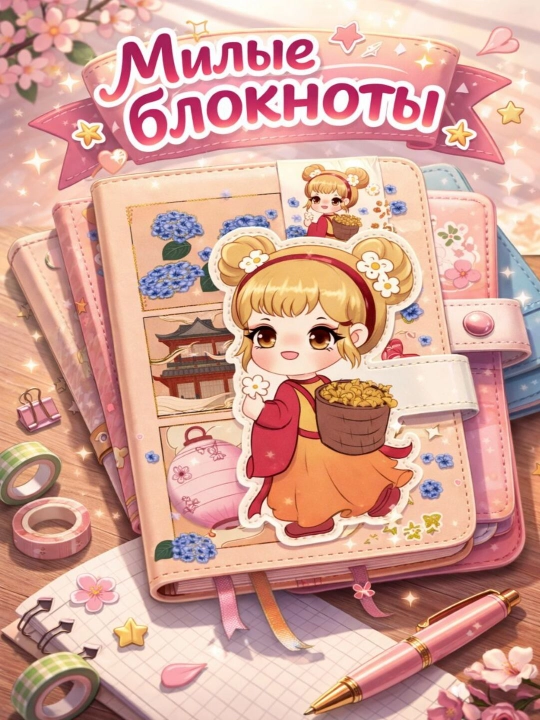 Yoqimli anime qizli bloknot  Magnitli va xatcho‘plari bor kawai kundalik - 
